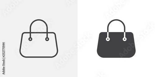 Purse handbag icon. line and glyph version, outline and filled vector sign. Women Bag linear and full pictogram. Symbol, logo illustration. Different style icons set photo