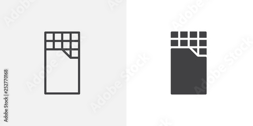 Chocolate bar icon. line and glyph version, outline and filled vector sign. Swiss chocolate linear and full pictogram. Symbol, logo illustration. Different style icons set