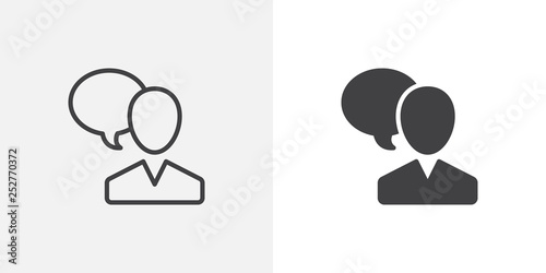 User and speech bubble icon. line and glyph version, outline and filled vector sign. Man with chat message linear and full pictogram. Comment symbol, logo illustration. Different style icons set