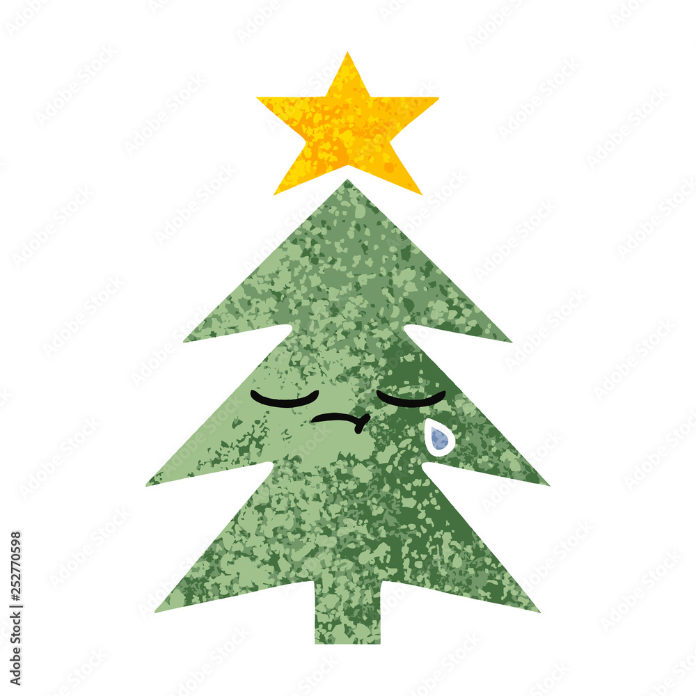 retro illustration style cartoon christmas tree