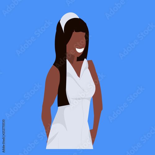 african american female doctor nurse woman medical clinic worker in white uniform professional occupation concept cartoon character portrait flat blue background