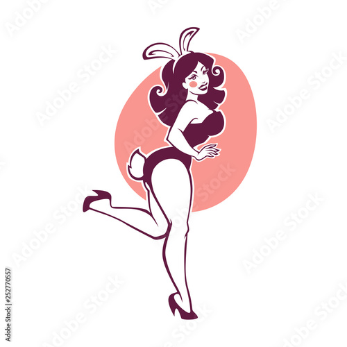 Pinup rabbit, vector illustration in retro style, girl in bunny costume