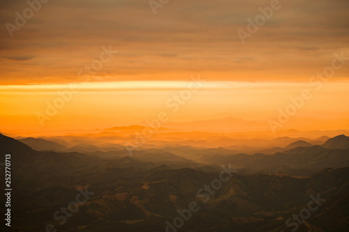 Arid land top view sunset over view on hill with agriculture mountain destroy the forest