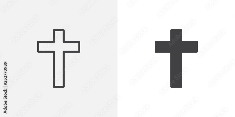 Religion cross icon. line and glyph version, outline and filled vector sign. Holy cross linear and full pictogram. Symbol, logo illustration. Different style icons set