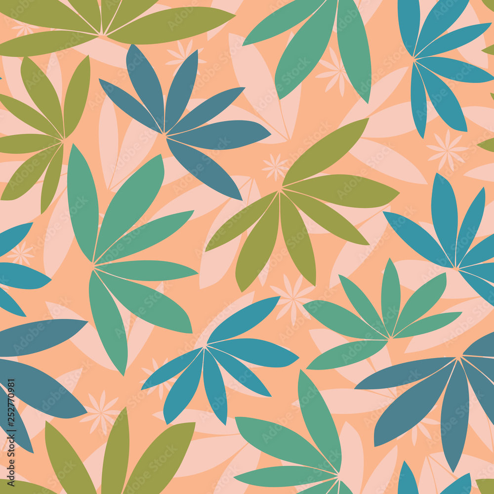 Fototapeta premium Seamless vector tropical pattern silhouette background, papercut foliage in a modern bright summer print design.