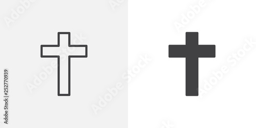 Religion cross icon. line and glyph version, outline and filled vector sign. Holy cross linear and full pictogram. Symbol, logo illustration. Different style icons set photo