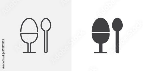 Breakfast egg and spoon icon. line and glyph version, Boiled egg holder outline and filled vector sign. linear and full pictogram. Symbol, logo illustration. Different style icons set