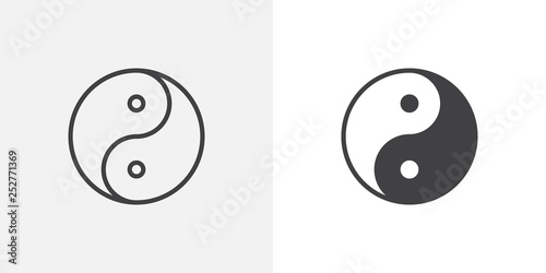 Yin yang icon. line and glyph version, outline and filled vector sign. Zen linear and full pictogram. Symbol, logo illustration. Different style icons set