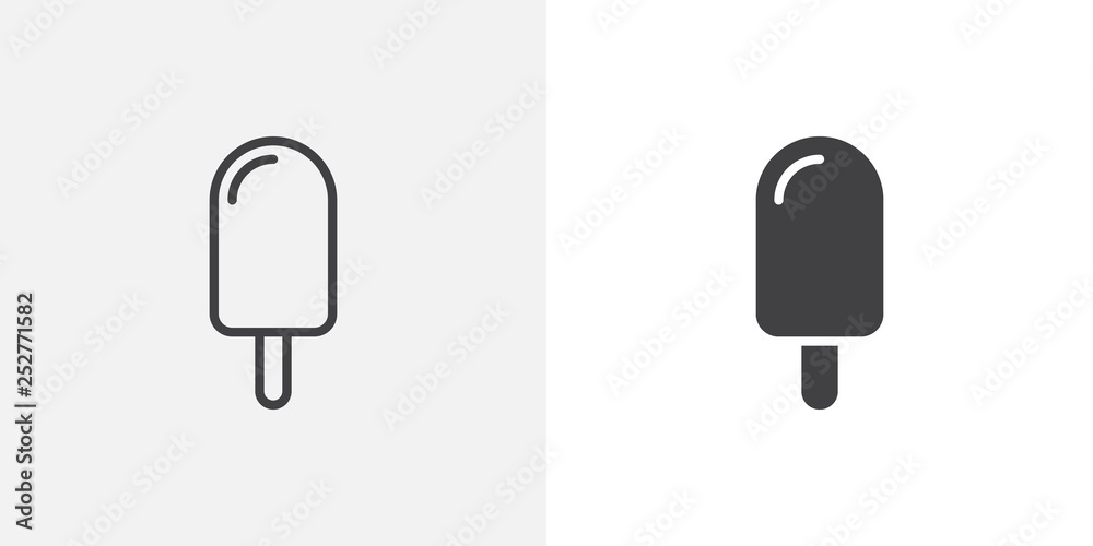Ice cream icon. line and glyph version, outline and filled vector sign. Popsicle linear and full pictogram. Symbol, logo illustration. Different style icons set Ice cream icon. line and glyph version, outline and filled vector sign. Popsicle linear and full pictogram. Symbol, logo illustration. Different style icons set