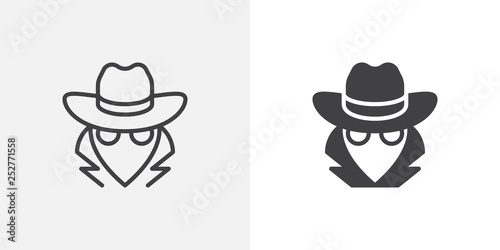 Spy, agent icon. line and glyph version, outline and filled vector sign. Detective with hat linear and full pictogram. Symbol, logo illustration. Different style icons set photo