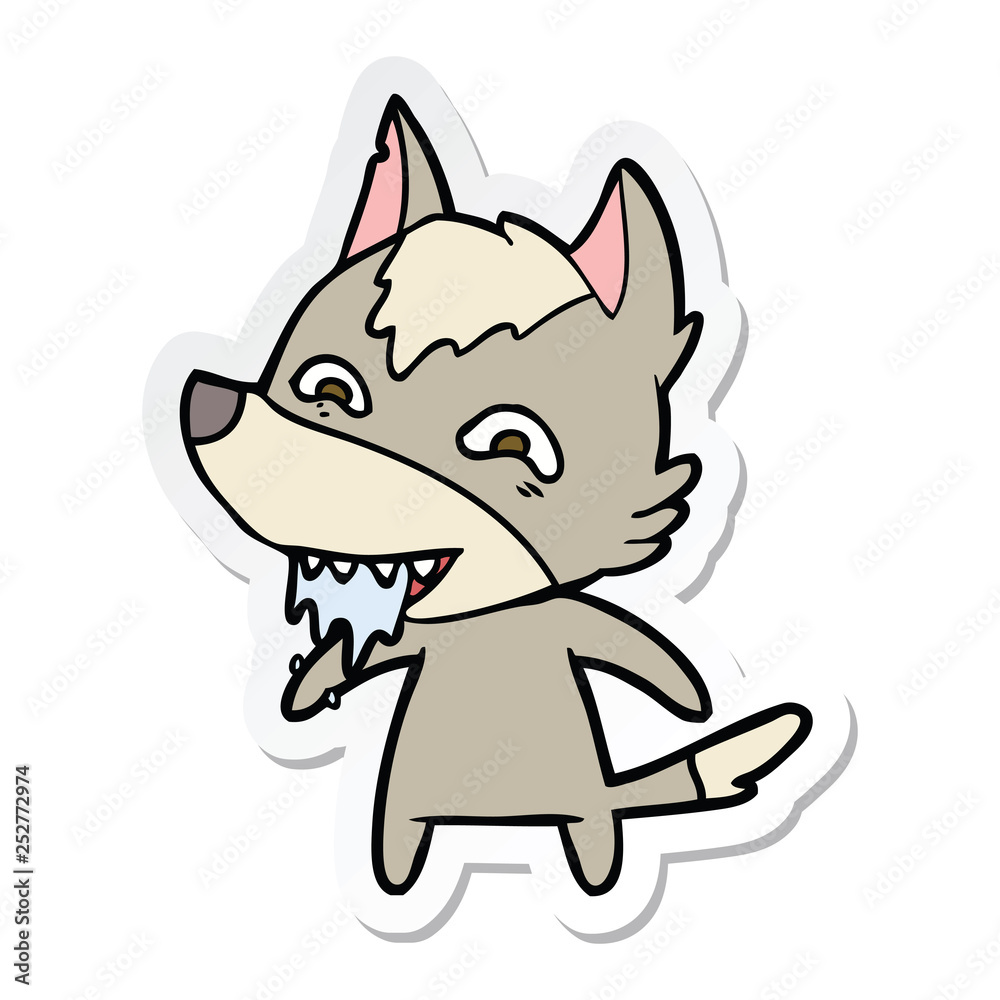 sticker of a cartoon hungry wolf sticker of a cartoon hungry wolf