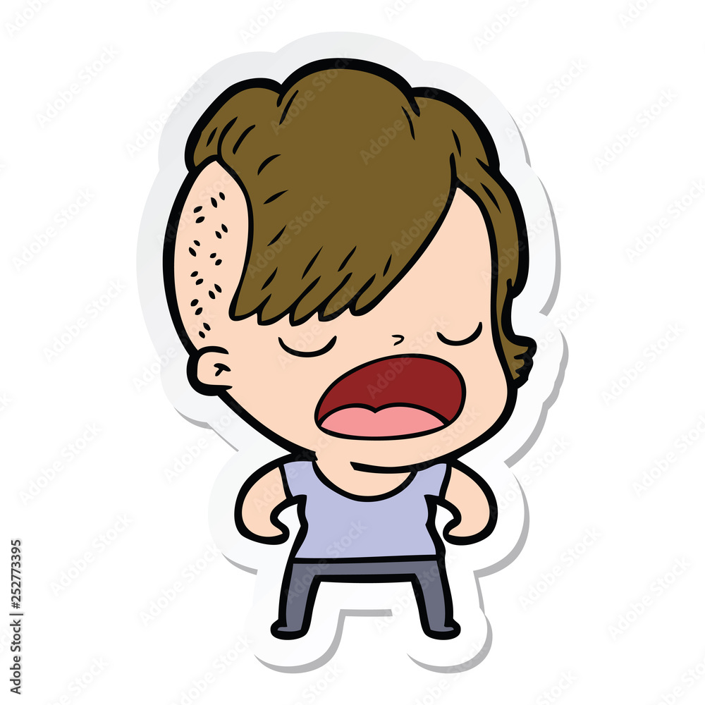 sticker of a cartoon cool hipster girl talking sticker of a cartoon cool hipster girl talking