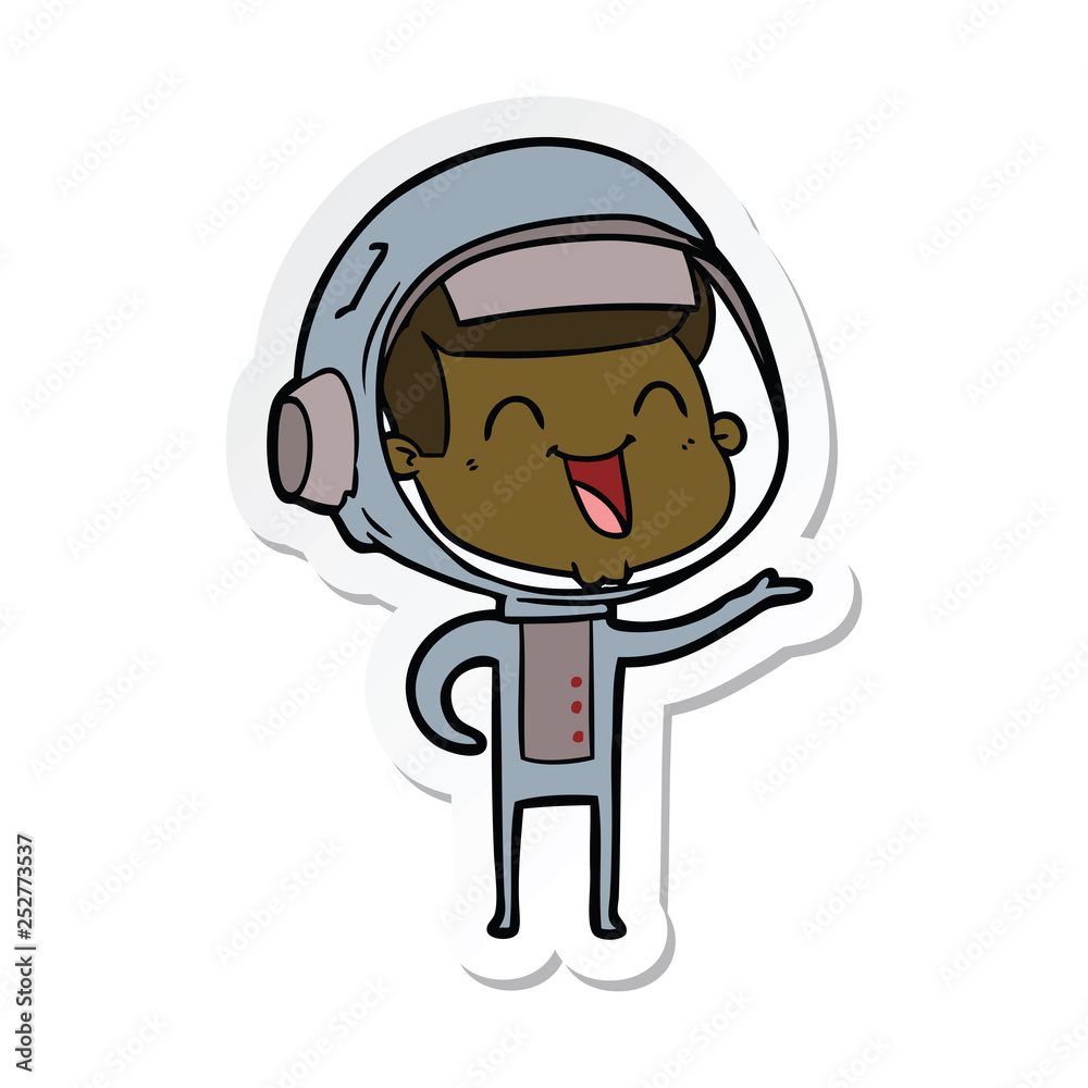sticker of a happy cartoon astronaut sticker of a happy cartoon astronaut