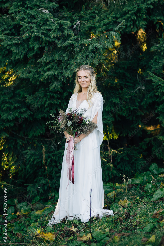 Wedding walk on the mountains in the Carpathians.