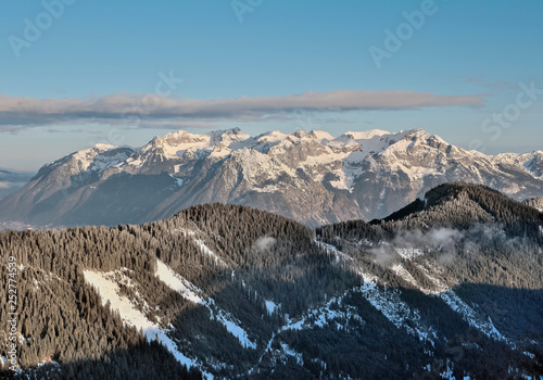 Alps near Fuegen at wintertime. Zillertal, Austria. photo