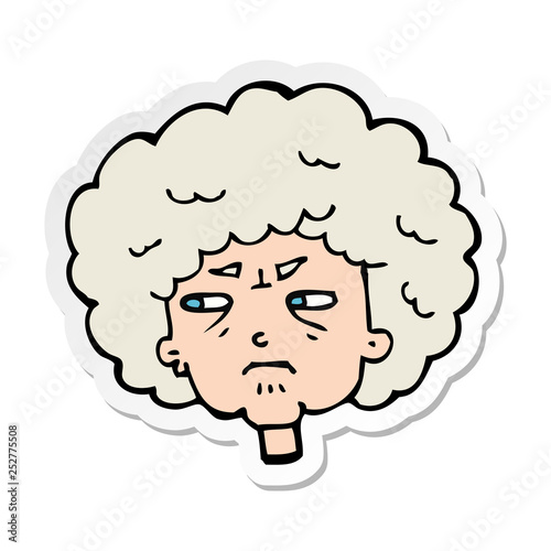 sticker of a cartoon bitter old woman