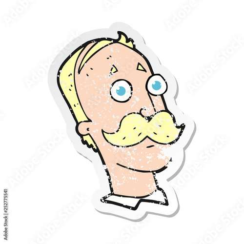 retro distressed sticker of a cartoon man with mustache