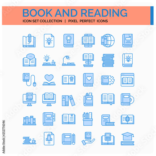 Book And Reading Icons Set. UI Pixel Perfect Well-crafted Vector Thin Line Icons. The illustrations are a vector.