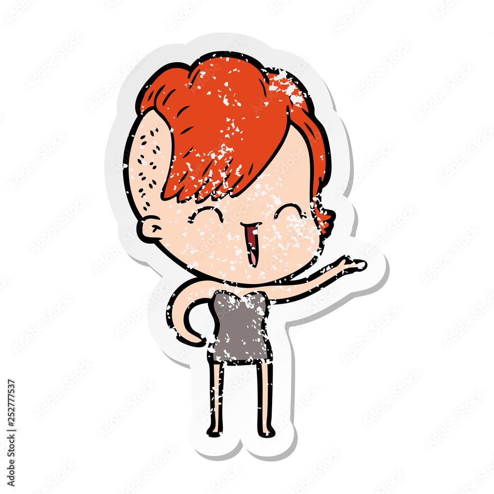 distressed sticker of a cartoon happy hipster girl distressed sticker of a cartoon happy hipster girl