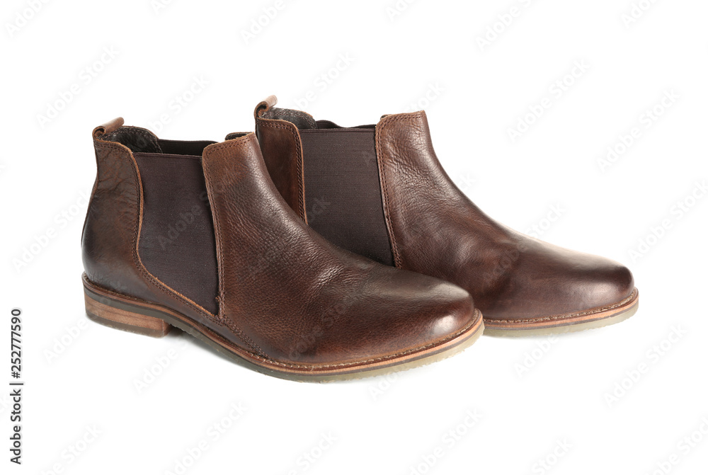 Pair of stylish male shoes on white background Pair of stylish male shoes on white background
