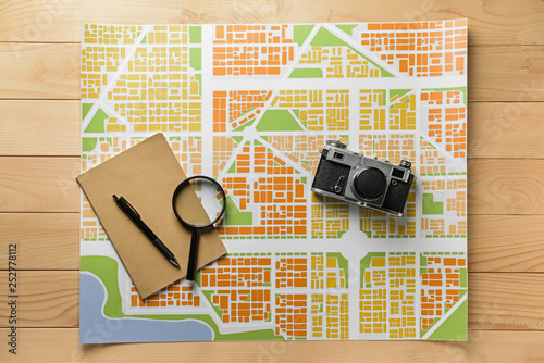 Photo camera, notebook and ...