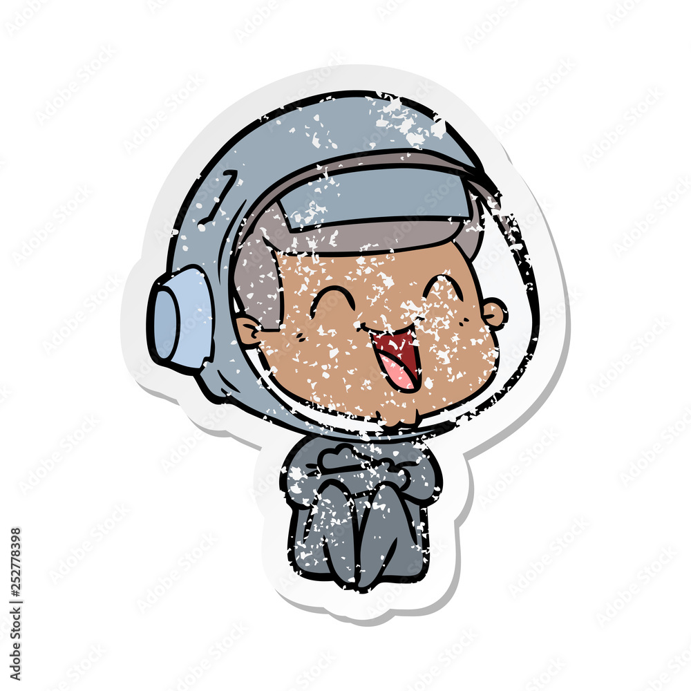Obraz premium distressed sticker of a happy cartoon astronaut