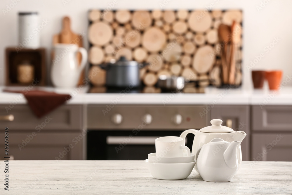 Set of tableware in modern kitchen Set of tableware in modern kitchen
