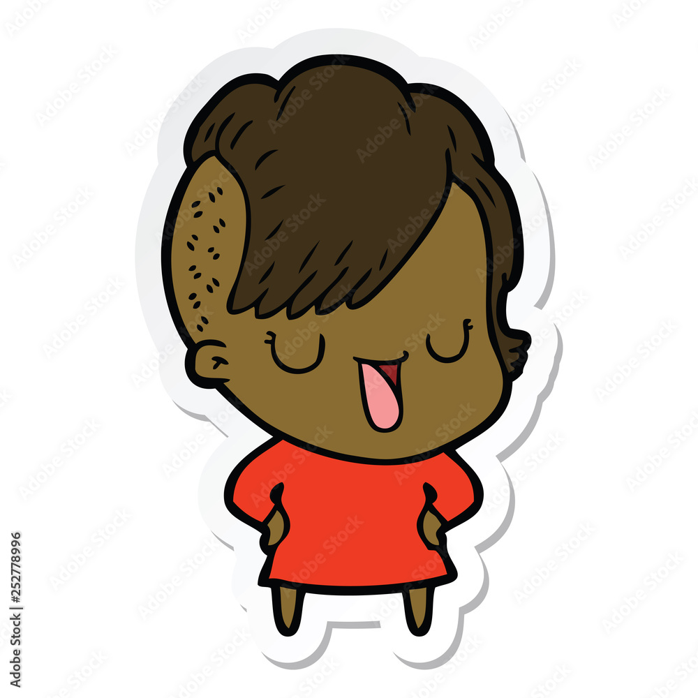 sticker of a cute cartoon girl with hipster haircut sticker of a cute cartoon girl with hipster haircut