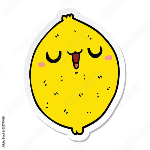 sticker of a cartoon happy lemon