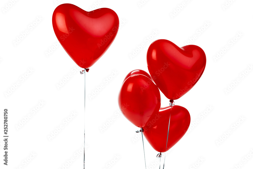 Air Balloons. Bunch of red heart shaped foil balloons Air Balloons. Bunch of red heart shaped foil balloons