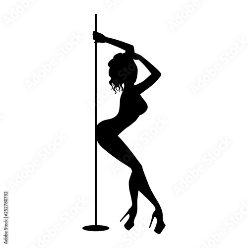 Vector silhouette of girl and pole on a white background. Pole dance illustration for fitness  striptease dancers  exotic dance. Vector illustration EPS10 for logotype  badge  icon  logo  banner  tag.