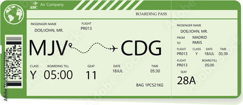 Green vector pattern of a boarding pass ticket. Concept of trip or travel. Boarding pass required for boarding aircraft