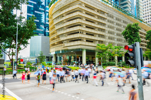 Photography Crowded crossroad, business Singapore downtown