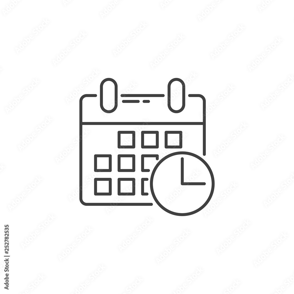 Calendar with Clock Related Vector Line Icon. Isolated on White Background. Editable Stroke. Calendar with Clock Related Vector Line Icon. Isolated on White Background. Editable Stroke.