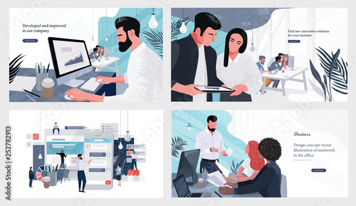 Vector illustrations for business, finance, cover, banner, poster or brochure design. Financial administration concept. Drawings of work in the office and in the team