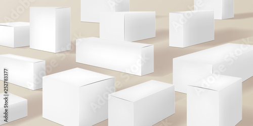 White cardboard boxes, background vector illustration
