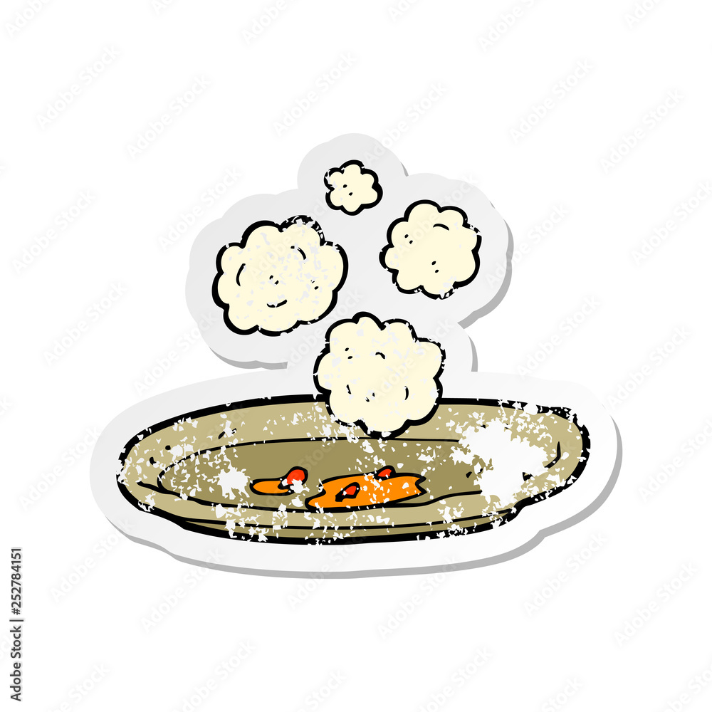 retro distressed sticker of a cartoon empty plate retro distressed sticker of a cartoon empty plate