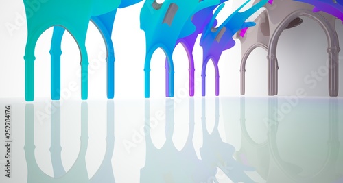 Abstract white and colored gradient gothic interior. 3D illustration and rendering.