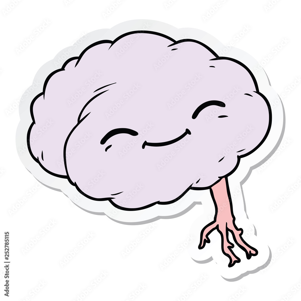 sticker of a cartoon happy brain sticker of a cartoon happy brain