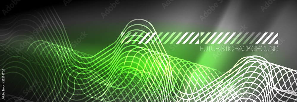 Glowing neon abstract lines, techno futuristic template