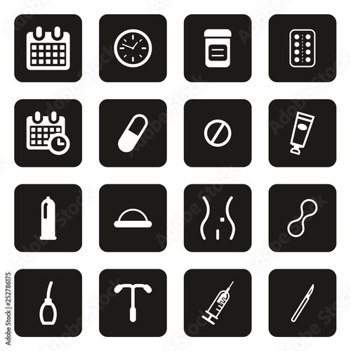 Contraception Methods Icons White On Black