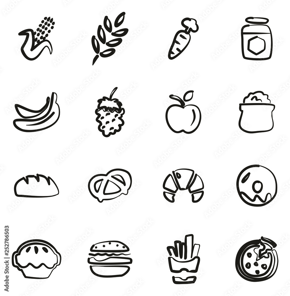 Carbohydrate Food or Carbs Food Icons Freehand Carbohydrate Food or Carbs Food Icons Freehand