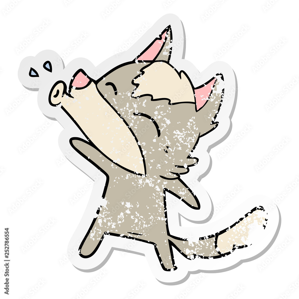 Fototapeta premium distressed sticker of a howling wolf cartoon