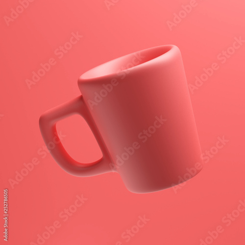 Ceramic Coral Colored Mug, 3d rendering, Coffee Cup