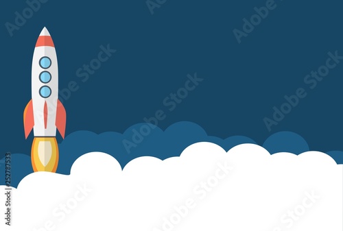 Rocket ship in a flat style. Space travel