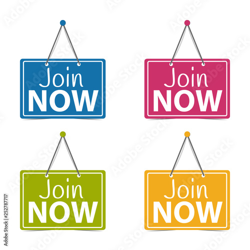 Join Now Hanging Business Signs - Vector Illustration - Isolated On White Background