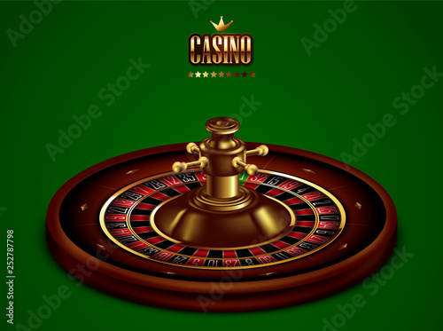 Casino advertising with tape measure on a green background.  3D vector. High detailed realistic illustration.