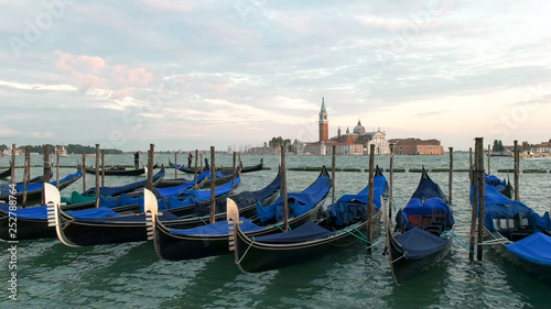 san giorgio maggiore and gondolas tied up at piazza san marco, venice © chris