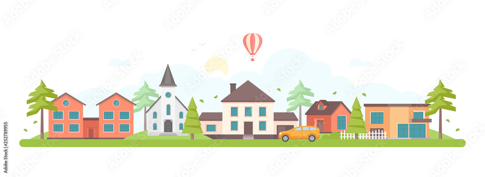 Town landscape - modern flat design style vector illustration Town landscape - modern flat design style vector illustration