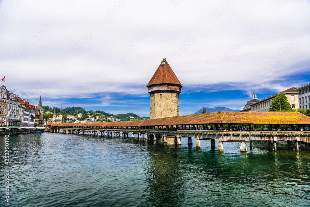 Chapel bridge in the center of Lucerne, Luzern,  Switzerland